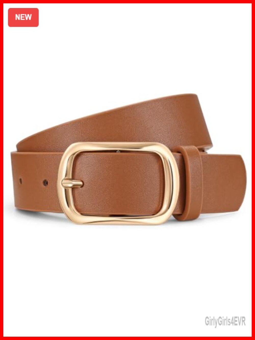 Women Faux Leather Belt Gold Buckle Dress Pants Jeans Waist Belt